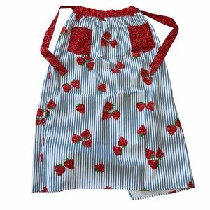 Vintage Half Apron Wrap Skirt Strawberries Stripes Adjustable The Kitchenworks